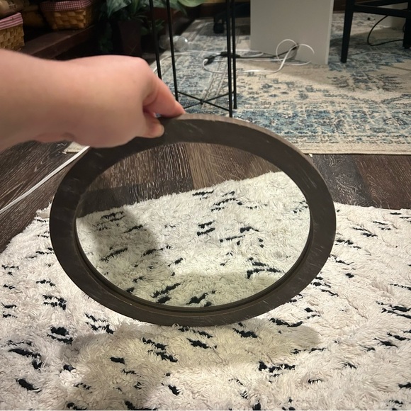 Brown Wooden Circular Wall Mirror - Picture 2 of 4